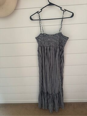 ae sunchaser knit smocked bodice striped midi dress AE Sunchaser Smocked Maxi Dress